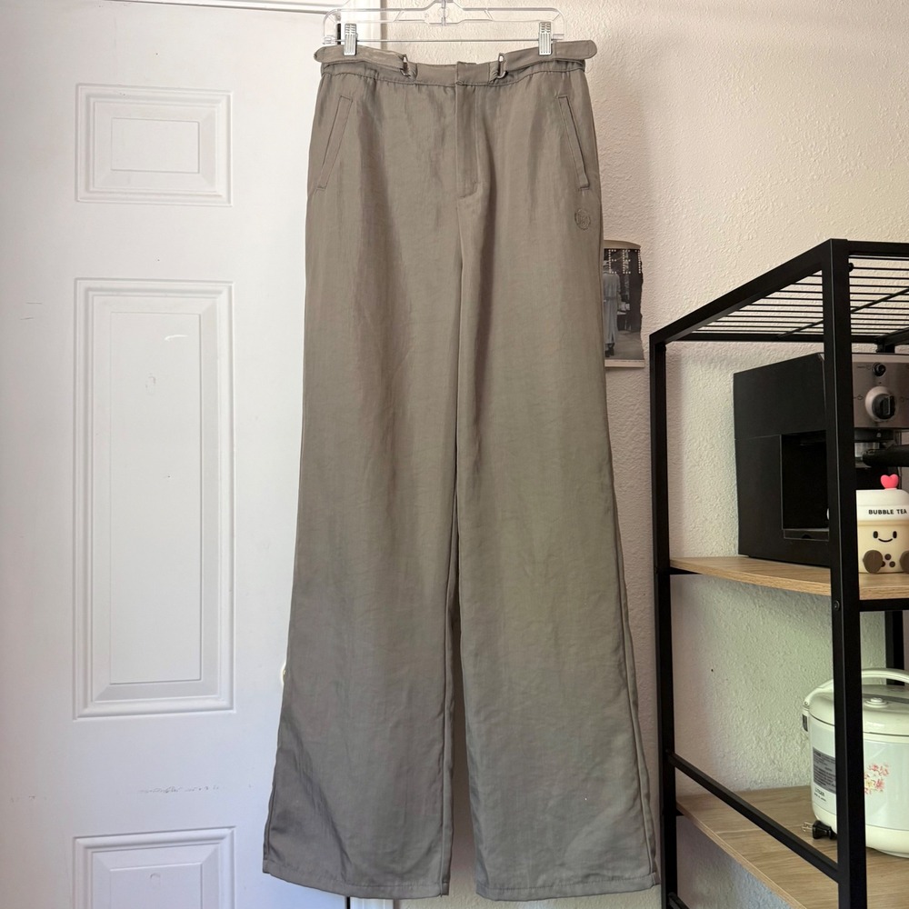 HONOR THE GIFT tan beige khaki nylon wide straight leg trousers pants